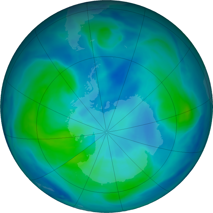 Antarctic ozone map for 10 March 2022